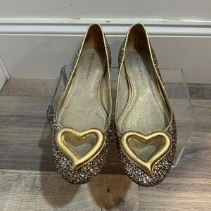Tsumori  Chisato Gold Glitter Heart Flats size 24 1/2 Japan =8 US